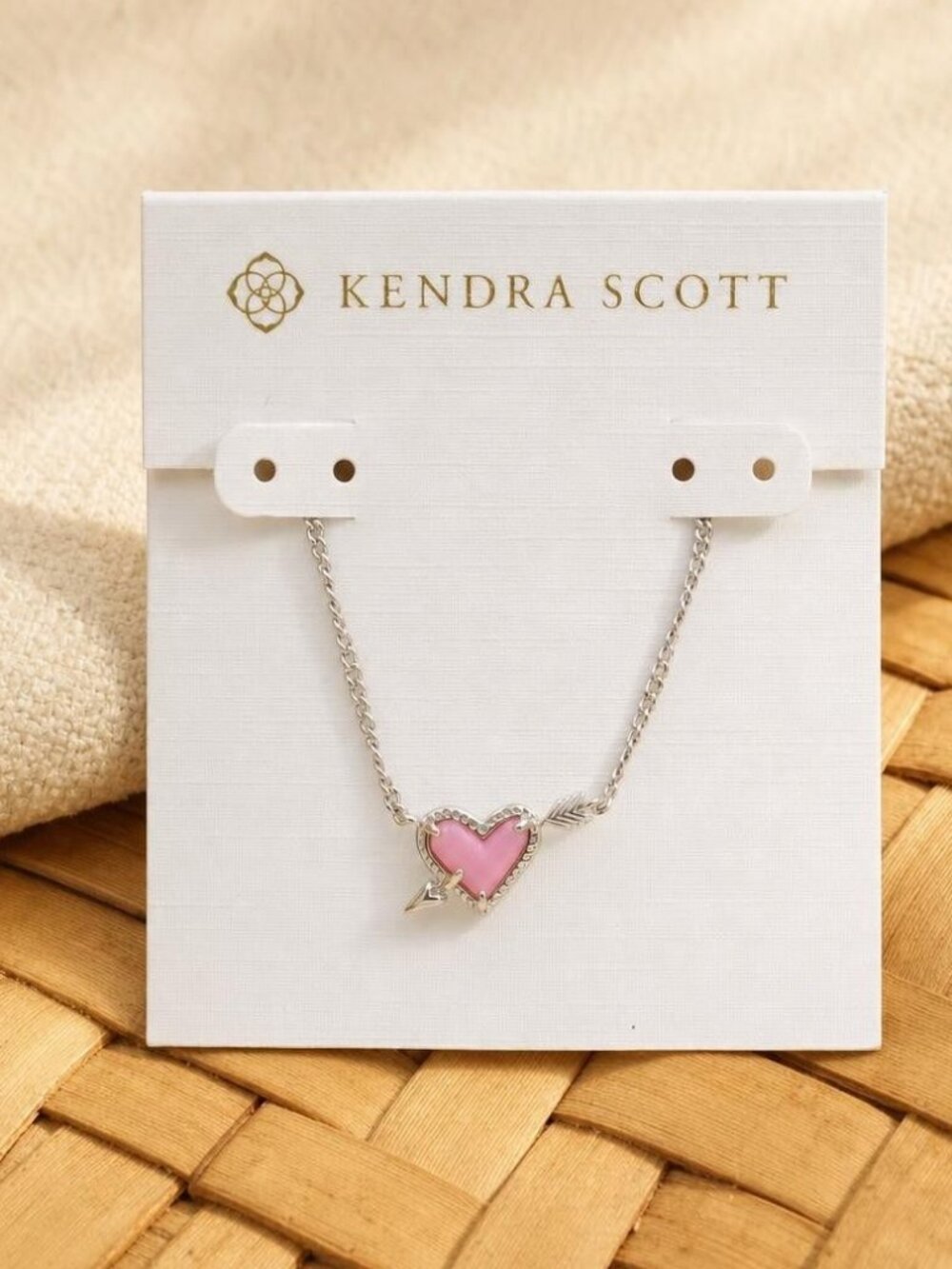 Kendra Scott Silver Short Necklace Pink Opalescent Resin